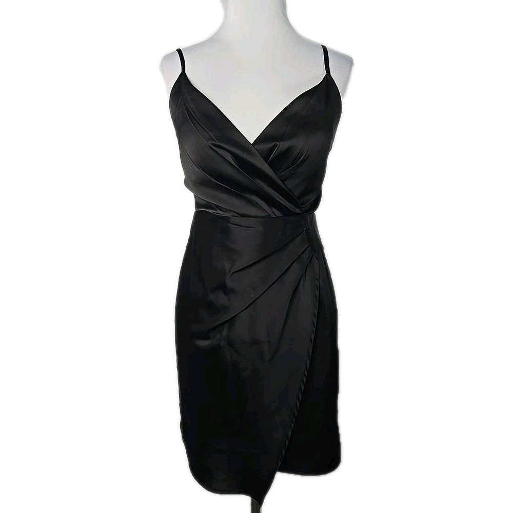 GB Black Matte Satin Party Cocktail Mini Dress Adjustable Straps Size Small S